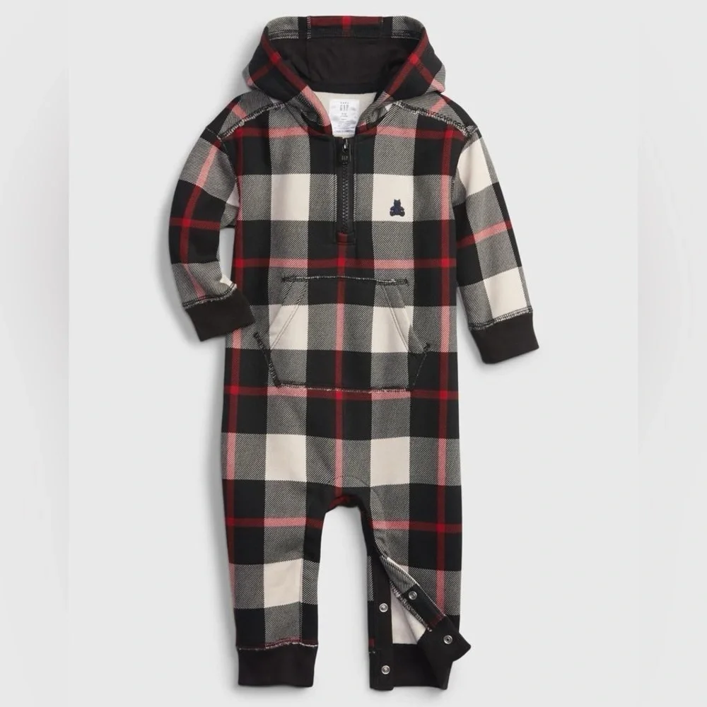 Gap Baby Plaid Hoodie One-Piece 6/12m